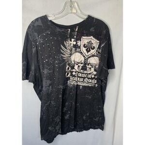 Mens L Affliction Distressed Skull Wings Y2K Vintage Grunge Goth‎ Tshirt Cotton